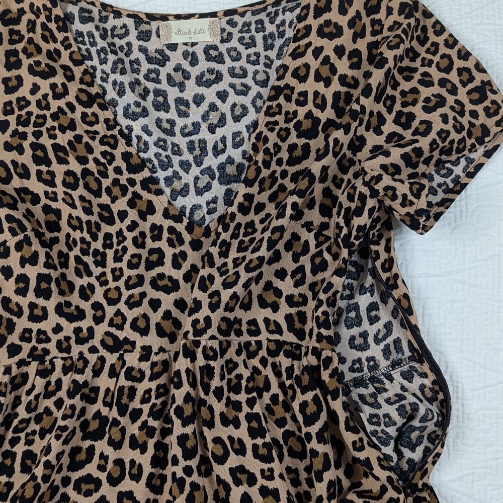 Altar'd State Leopard Print Tiered Mini Dress Women's Size S - Picture 10 of 11
